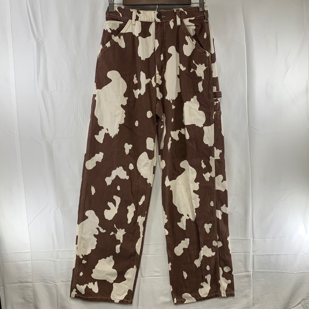 BDG Carpenter Pants Womens W27 Brown Cow Print Juno High Rise Wide Leg Utility - Picture 1 of 12